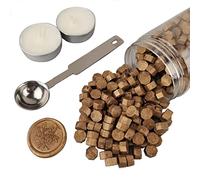 AMTOL - 300 perline di ceralacca con 2 candele bianche e 1 cucchiaio per sciogliere la cera, ideale per inviti di nozze, buste per biglietti, confezioni regalo (Bronzo)