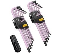 AMTOVL 18PCS Set di Chiavi a Brugola Esagonale a Sfera Set Brugole Chiavi Esagonali Magnetiche in Acciaio S2 con Impugnatura a T Chiavi Esagonali a Sfera (1/16"-3/8", 1,5 mm-10 mm) -Rosa