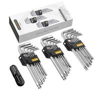 AMTOVL 27PZ Set di Chiavi a Brugola Esagonale Set Brugole Chiavi Esagonali Magnetiche in Acciaio S2 con Impugnatura a T 18PZ Chiavi Esagonali a Sfera (1/16"-3/8", 1,5 mm-10 mm) 9PZ Stella (T10-T50)