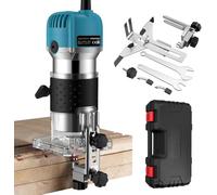 AMTOVL Fresatrice per Legno Rifilatore 28000 RPM Affilatrice a Lenga 800 W Router Elettrico a Mano in Lega di Alluminio Taglialegna 6 Velocità Regolabili Blu Argento