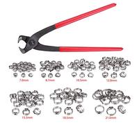 AMTOVL Kit Pinza Crimpatrice con 130pz Fascette Stringi Tubo 6-21mm Assortiti Stepless Collari Stringitubo Flessibile in Acciaio Inox 304 a Singolo Orecchio Regolabile con Morsetto per Tubi Condotti
