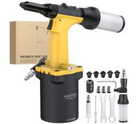 AMTOVL Rivettatrice Pneumatica con Autoalimentazione - 1400 KGF Tirando Kit Rivettatrice ad Aria per Rivetti a 2,4mm 3,2mm 4,0mm 4,8mm 6.4mm Pistola ad Aria per Rivetti Resistente per Fabbricazione