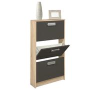 amuéblate online, Scarpiera con 3 porte, mobile per scarpe stretta, modello Helsinki, finitura in colore Puccini e grafite, legno, 108 cm (altezza) x 60 cm (larghezza) x 17 cm (profondità)