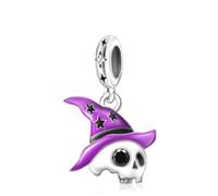 Amuefer 925 Argento Strega Scheletro Pendente Charm Compatibile Donna Bracciale Collana Charms Regalo Di Famiglia Di Halloween