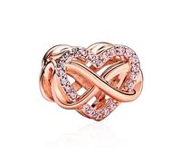 Amuefer Amore Cuore Charm Compatibili Bracciale Collana, Argento Sterling Oro Rosa L'infinito Trifoglio Ciondolo Natale Gioielli Regali per le Donne Ragazza Moglie Bambini Amici