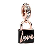Amuefer Borsa Nera Charm Compatibili Bracciale Collana, Argento Sterling Oro Rosa Ciondolo Compleanno Natale Gioielli Regali per le Donne Ragazza Moglie Amici