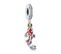 Amuefer Carpa Rossa Charm Compatibili Bracciale Collana, Argento Sterling Oceano Ciondolo Natale Gioielli Regali per le Donne Ragazza Moglie Bambini Amici