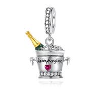 Amuefer Champagne Charm Compatibili Bracciale Collana, Argento Sterling Ciondolo Compleanno Natale Gioielli Regali per le Donne Moglie Amici