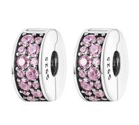 Amuefer Clip Rosa Pavé Charm Compatibili Bracciale Collana, Argento Sterling Ciondolo Compleanno Natale Gioielli Regali per le Donne Moglie Amici