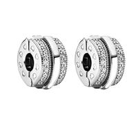 Amuefer Clip Sparkling Pavé Lines Argento Charm Compatibili Bracciale Collana, Argento Sterling Ciondolo Compleanno Natale Gioielli Regali per le Donne Moglie Amici