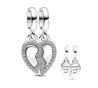 Amuefer Cuore Charm Compatibili Bracciale Collana, Argento Sterling Divisibile Ciondolo Natale Gioielli Regali per le Donne Ragazza Moglie Bambini Amici