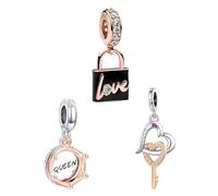 Amuefer Cuore d'amore Regina Corona Charm Compatibili Bracciale Collana, Argento Sterling Ciondolo Compleanno Natale Gioielli Regali per le Donne Moglie Amici