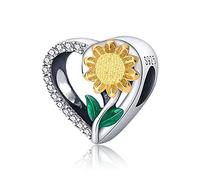 Amuefer Cuore Girasole Charm Compatibili Bracciale Collana, Argento Sterling Ciondolo Natale Gioielli Regali per le Donne Ragazza Moglie Bambini Amici