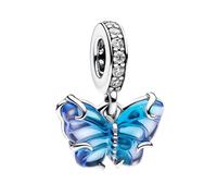 Amuefer Farfalla Blu Charm Compatibili Bracciale Collana, Argento Sterling Ciondolo Compleanno Natale Gioielli Regali per le Donne Ragazza Moglie Amici