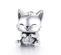 Amuefer Gatto Lana Charm Compatibili Bracciale, Argento Sterling Ciondolo Compleanno Natale Gioielli Regali per le Donne Ragazza Moglie Amici