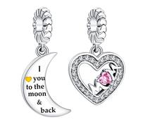 Amuefer Mamma Charm Compatibili Bracciale Collana, Argento Sterling Luna e Stella Ciondolo Natale Gioielli Regali per le Donne Ragazza Moglie Amici