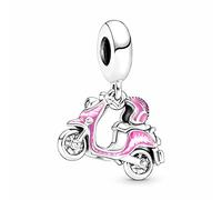 Amuefer Moto Pink Charm Compatibili Bracciale Collana, Argento Sterling Ciondolo Natale Gioielli Regali per le Donne Ragazza Moglie Bambini Amici