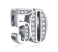 Amuefer Numero 50 Charm Compatibili Bracciale Collana, Argento Sterling Ciondolo Compleanno Natale Gioielli Regali per le Donne Ragazza Moglie Bambini Amici