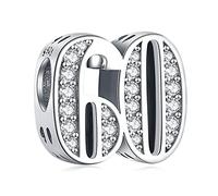 Amuefer Numero 60 Charm Compatibili Bracciale Collana, Argento Sterling Ciondolo Compleanno Natale Gioielli Regali per le Donne Ragazza Moglie Bambini Amici