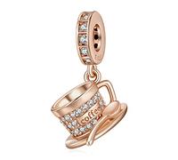 Amuefer Tazza da Caffè Oro Rosa Charm Compatibili Bracciale Collana, Argento Sterling Ciondolo Natale Gioielli Regali per le Donne Ragazza Moglie Amici