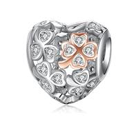 Amuefer Trifoglio Cuore Charm Compatibili Bracciale Collana, Argento Oro Rosa Sterling Ciondolo Natale Gioielli Regali per le Donne Ragazza Moglie Bambini Amici