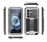 Amulent Custodia in metallo argentato per S26 Ultra antiurto custodia protettiva con cavalletto integrato protezione per fotocamera resistente agli urti resistente copertura in metallo per Galaxy S26