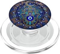 Amuleto blu con mano di Hamsa e luna crescente con occhi malvagi PopSockets PopGrip per MagSafe