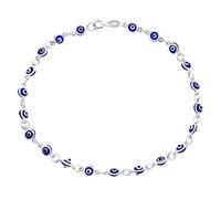 Amuleto Di Protezione Charm Turco Blu Sottile Malocchio Cavigliere Link Bracciale Per Le Donne Adolescente .925 Sterling Argento 9 Pollici