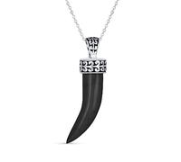 Amuleto Di Protezione Del Dente Onice Nero Gemma Cornicello Corno Italiano L Collana Con Ciondolo Al Peperoncino Gioielli Occidentali Per Donne Per Uomini Ossidato .925 Sterling Silver Scroll