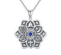 Amuleto in argento Sterling 925 con ciondolo a forma di fiore di loto contro il malocchio ciondolo a forma di mano di Famati regalo spirituale per donne ragazze uomini ragazzi, Metallo, Zirconia