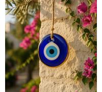 Amuleto Nazar da parete in vetro blu malocchio, realizzato a mano turco, per protezione della casa, diverse dimensioni, decorazione da parete con confezione regalo (cornice dorata, 10,9 cm)