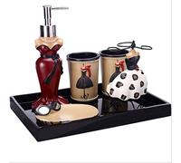 AMULONG Accessori Bagno,Dispenser Set di Accessori per Il Bagno in Resina Portaspazzolino, Bicchiere, Portasapone, Dispenser Sapone, da Portasaponetta(6pcs)