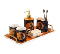 AMULONG Accessori Bagno,Dispenser Set di Accessori per Il Bagno Lusso Leggero in Ceramica con Motivo A Forma Cavallo Decorativo per Regalo Inaugurazione della Casa Portasaponetta(6pcs)