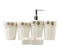 AMULONG Accessori Bagno,Dispenser Set di Accessori per Il Bagno per da 5 Pezzi Serie Flower Decorazioni per Casa Portasaponetta