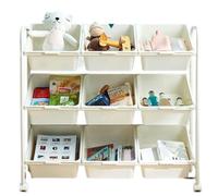 AMULONG Contenitore per Peluche Organizzatore Per Giocattoli A 3 Livelli Con Ruote Portaoggetti Per 9 Contenitori Per Rimovibili Per Sala Giochi Baule Portagiochi per Bambini