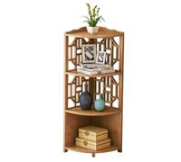 AMULONG Libreria Angolare, Studio Appendiabiti Ad Angolo Con Ripiano Angolare A 4 Livelli In Bambù Autoportante, Espositore Per Soggiorno Mobile Espositore per Piante(A)