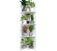 AMULONG Libreria Angolare, Studio Scaffale Angolare A 4 Livelli Con Supporto Per Piante Ad Angolo, Per Espositori, Per Camera Da Letto, Soggiorno, Ufficio Mobile Espositore per Piante