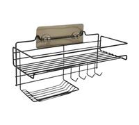 AMULONG Mensola da Doccia Cestino Portaoggetti Da Doccia Per Shampoo, Organizer Combinato Con Portasapone E Ganci In Metallo Accessori da Bagno o Cucina