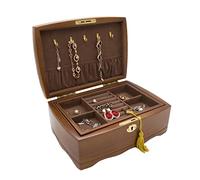 AMULONG Moderno Scatola di Gioielli for Le Donne Ragazze, Custodia da 2 Livelli stoccaggio dei monili rustici della Scatola Legno dell'organizzatore for Gli Anelli degli Orecchini Porta Gioielli