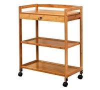 AMULONG Serving Trolley Carrello Cucina Carrello A 3 Ripiani Con Cassetto In Bambù, Mobile Da Cucina Ruota Freno Universale, Portaoggetti Dipensa o Bar(Primary color)