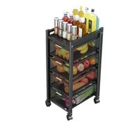 AMULONG Serving Trolley Carrello Cucina Carrello In Acciaio Al Carbonio Con Ruote, Cassetto, Portaoggetti Da Cucina, Cestino Per Frutta E Verdura Dipensa o Bar(4 Tier)