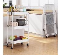 AMULONG Serving Trolley Carrello Cucina Carrello Pieghevole A 3 Livelli Con Portaoggetti Da Cucina In Metallo Ruote Portautensili Per Frutta E Verdura Dipensa o Bar(White)