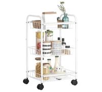 AMULONG Serving Trolley Carrello Cucina Carrello Portaoggetti A 3 Ripiani Da Cucina In Metallo Per Frutta E Verdura Porta Snack Con Ruote Dipensa o Bar(White)