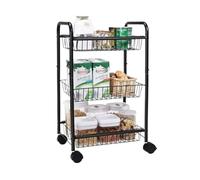 AMULONG Serving Trolley Carrello Cucina Carrello Portaoggetti A 3 Ripiani Da Cucina In Metallo Per Frutta E Verdura Porta Snack Con Ruote Dipensa o Bar(Black)