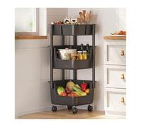 AMULONG Serving Trolley Carrello Cucina Carrello Portaoggetti A 3 Ripiani Da Cucina In Plastica Per Frutta E Verdura Porta Snack Dipensa o Bar(Black)