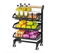 AMULONG Serving Trolley Carrello Cucina Carrello Portaoggetti A 3 Ripiani In Acciaio Al Carbonio Da Cucina Per Frutta E Verdura Porta Snack Dipensa o Bar(Black)