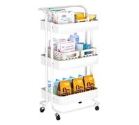 AMULONG Serving Trolley Carrello Cucina Carrello Portaoggetti A 3 Ripiani Su Ruote In Metallo Da Cucina Con Maniglia Per Camera Letto E Bagno Dipensa o Bar(White)