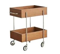 AMULONG Serving Trolley Carrello Cucina Carrello Portaoggetti Da Cucina A 2 Ripiani, In Metallo E Legno, Con Ruote, Mobile Per Casa Camera Letto Dipensa o Bar(Cherry wood)
