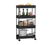 AMULONG Serving Trolley Carrello Cucina Carrello Portaoggetti Da Cucina A 4 Ripiani, Rimovibile Per Fessure, In Plastica Per La Casa Dipensa o Bar(Black,40.5 * 22.5 * 87cm)