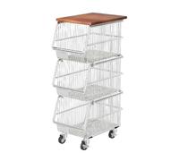 AMULONG Serving Trolley Carrello Cucina Carrello Portaoggetti Da Cucina Con Ruote, Cestino, Scaffale For Dispensa For Frutta E Verdura Dipensa o Bar(69.8cm)